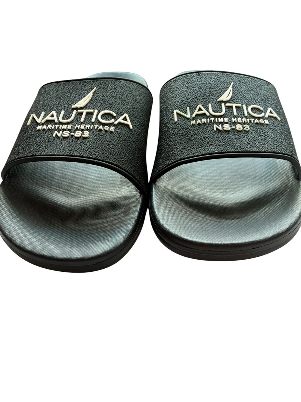 Nautica Unisex Black NS-83 Slide Sandals with White Logo